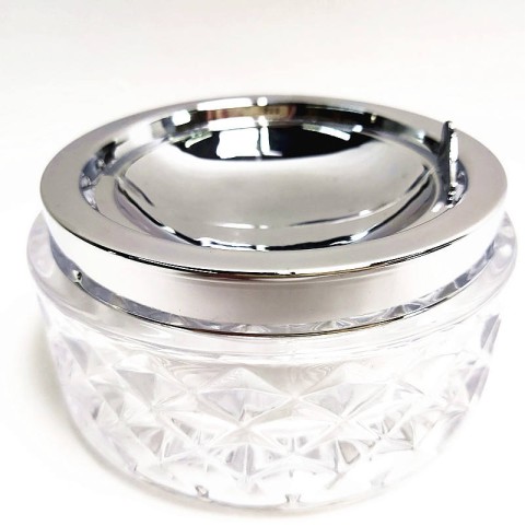 Heavy-duty circular push-button tabletop ashtray