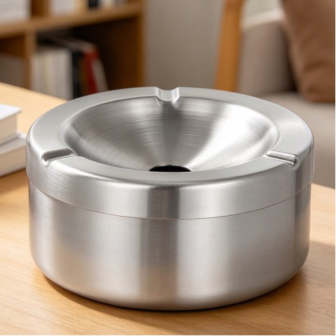 Brushed Champagne Gold Windproof Ashtray with Lid