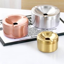 Brushed Champagne Gold Windproof Ashtray with Lid