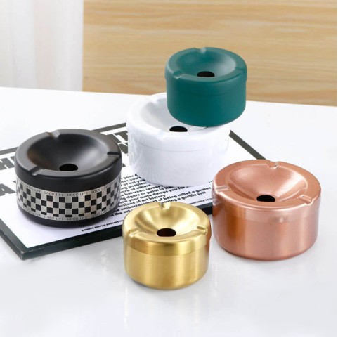 Brushed Champagne Gold Windproof Ashtray with Lid