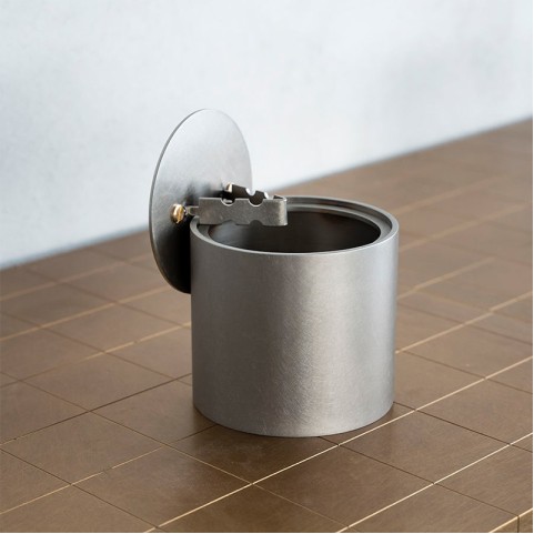 Vintage Steel Tabletop Ashtray with Dust Cover