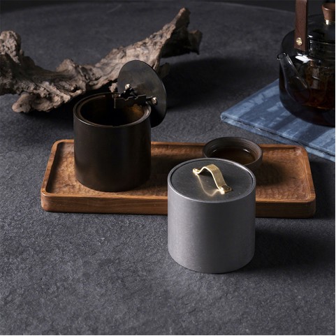 Vintage Steel Tabletop Ashtray with Dust Cover