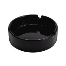 Deep round-cavity ashtray with a glossy solid-black glaze