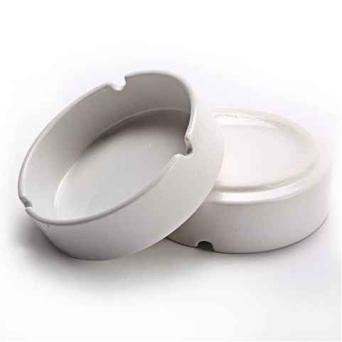 Deep round-cavity ashtray with a glossy solid-black glaze
