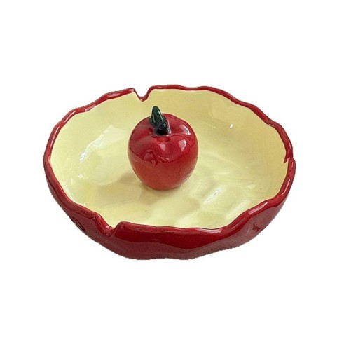 Cute Red Apple-Shaped Decorative Ceramic Ashtray