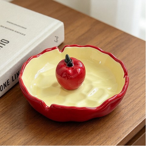 Cute Red Apple-Shaped Decorative Ceramic Ashtray