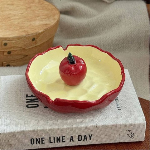 Cute Red Apple-Shaped Decorative Ceramic Ashtray
