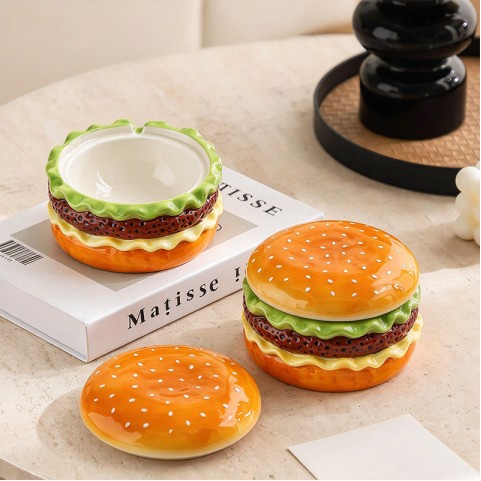 Hamburger-Shaped Ashtray with Lid