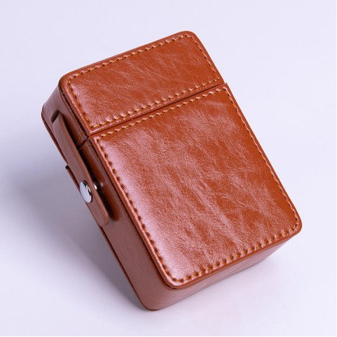 Vintage Brown PU Leather Crush-Proof Portable Cigarette Case
