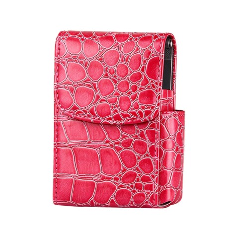 Portable Magenta Crocodile-Pattern PU Leather Cigarette Case