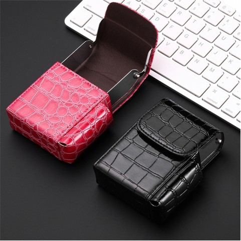 Portable Magenta Crocodile-Pattern PU Leather Cigarette Case