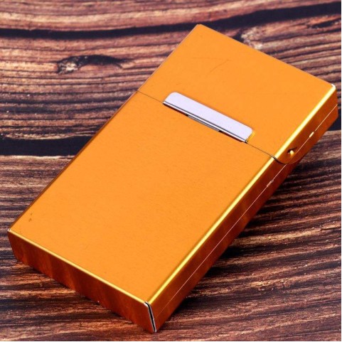 Slim portable bright-silver metal cigarette case