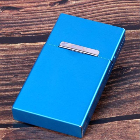 Slim portable bright-silver metal cigarette case
