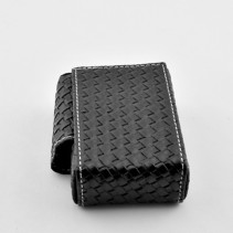Compact flap-top pocket cigarette case with a black woven texture
