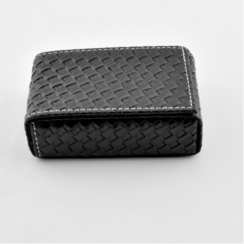 Compact flap-top pocket cigarette case with a black woven texture