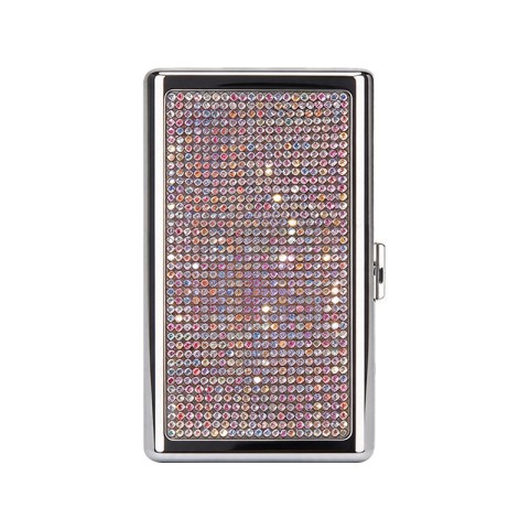 Stylish Slim Portable Metal Cigarette Case with Rhinestones