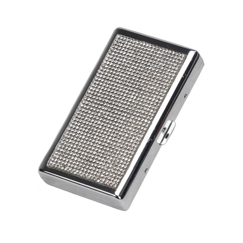 Stylish Slim Portable Metal Cigarette Case with Rhinestones