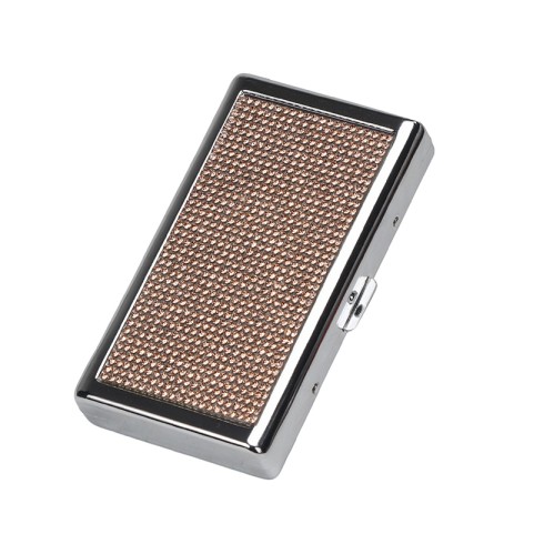 Stylish Slim Portable Metal Cigarette Case with Rhinestones