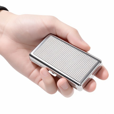 Stylish Slim Portable Metal Cigarette Case with Rhinestones