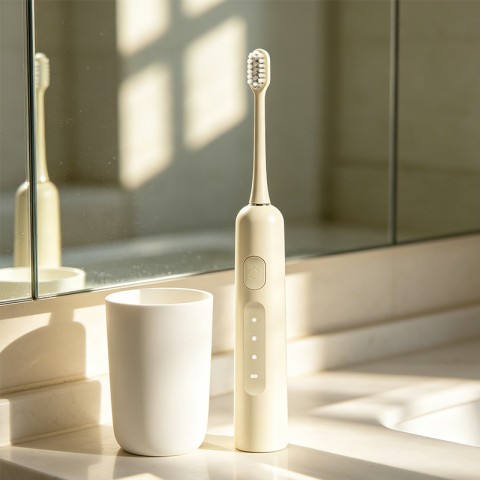 Beige Portable Sonic Electric Toothbrush