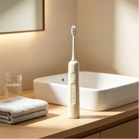 Beige Portable Sonic Electric Toothbrush