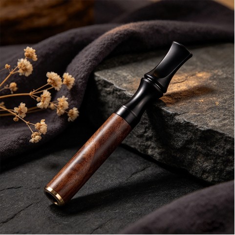 Dark Vintage Walnut-Grain Filter Cigarette Holder