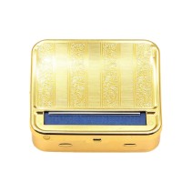 Gold-colored vintage-style engraved metal manual cigarette rolling machine