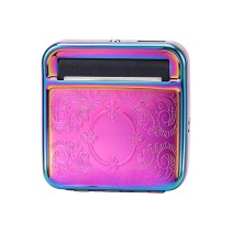 Vintage-style silver engraved metal manual cigarette roller