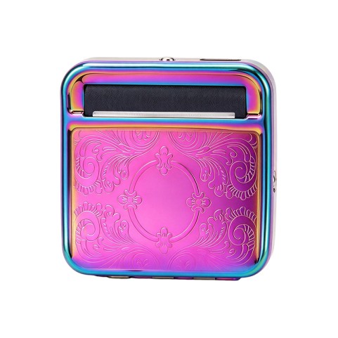 Vintage-style silver engraved metal manual cigarette roller