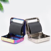Vintage-style silver engraved metal manual cigarette roller