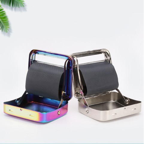 Vintage-style silver engraved metal manual cigarette roller