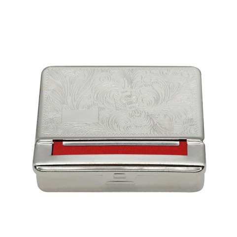 Silver-colored engraved metal 70mm manual cigarette roller