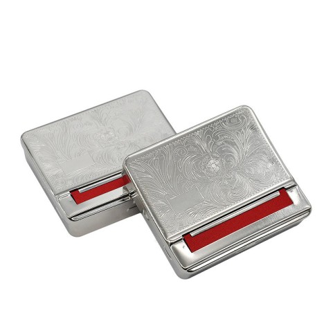 Silver-colored engraved metal 70mm manual cigarette roller