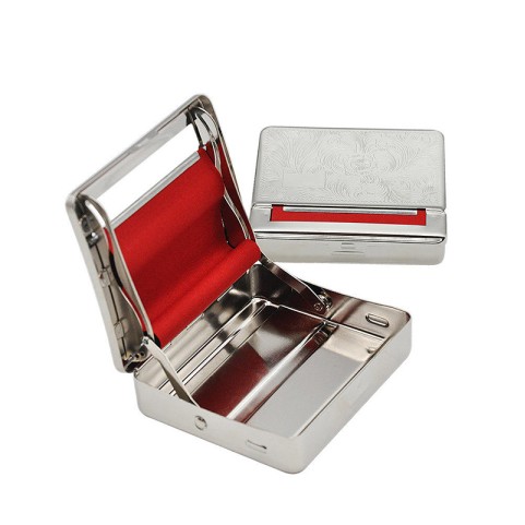Silver-colored engraved metal 70mm manual cigarette roller