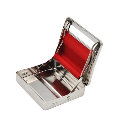 Silver-colored engraved metal 70mm manual cigarette roller
