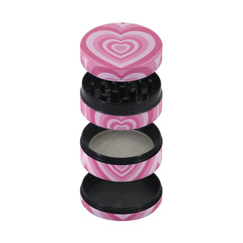 Pink Heart-Shaped 4-Layer Zinc Alloy Tobacco Grinder
